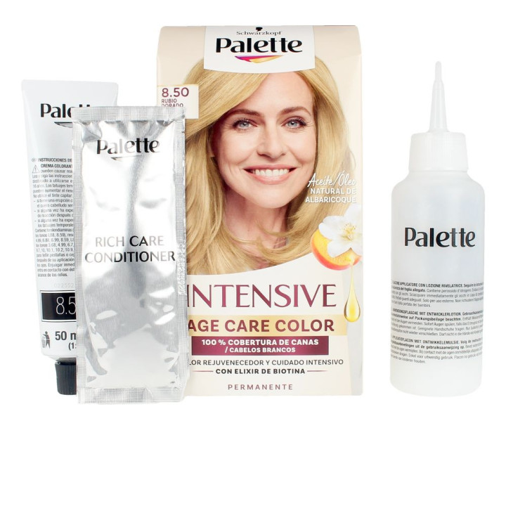 Vopsea de par permanenta, Schwarzkopf Palette Age Care Color, 8.5 blond auriu