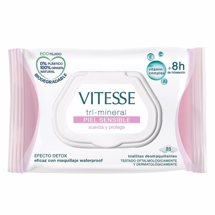 Servetele demachiante pentru ten sensibil VITESSE TRI-MINERAL PIEL SENSIBLE 25 buc