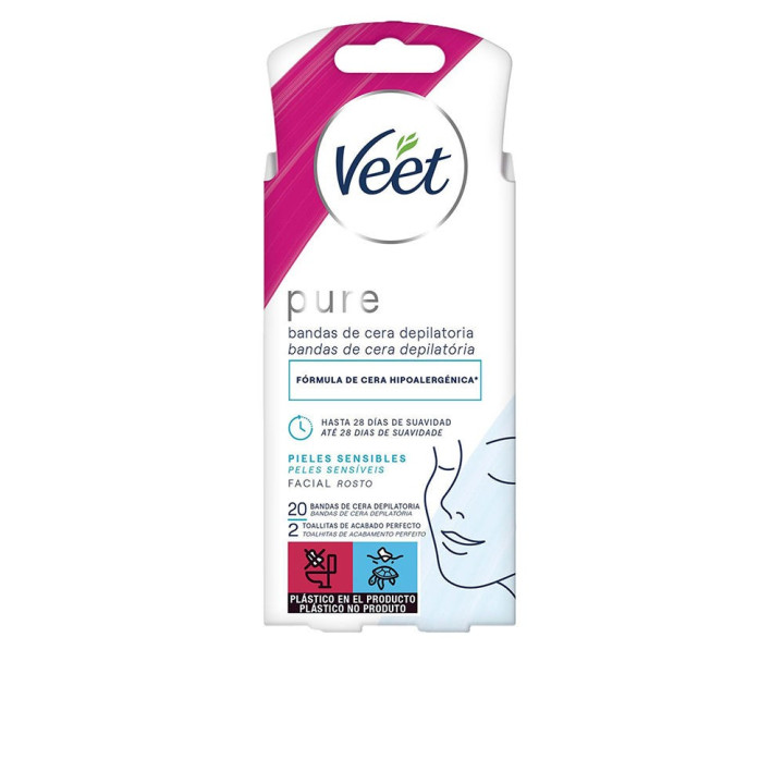 Benzi cu ceara pentru epilarea tenului sensibil Veet BANDAS DE CERA PURE 20 benzi 