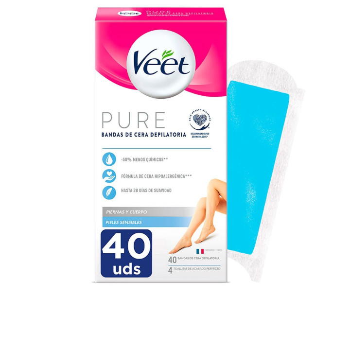 Benzi cu ceara pentru epilarea corpului Veet BANDAS DE CERA PURE 40 benzi 