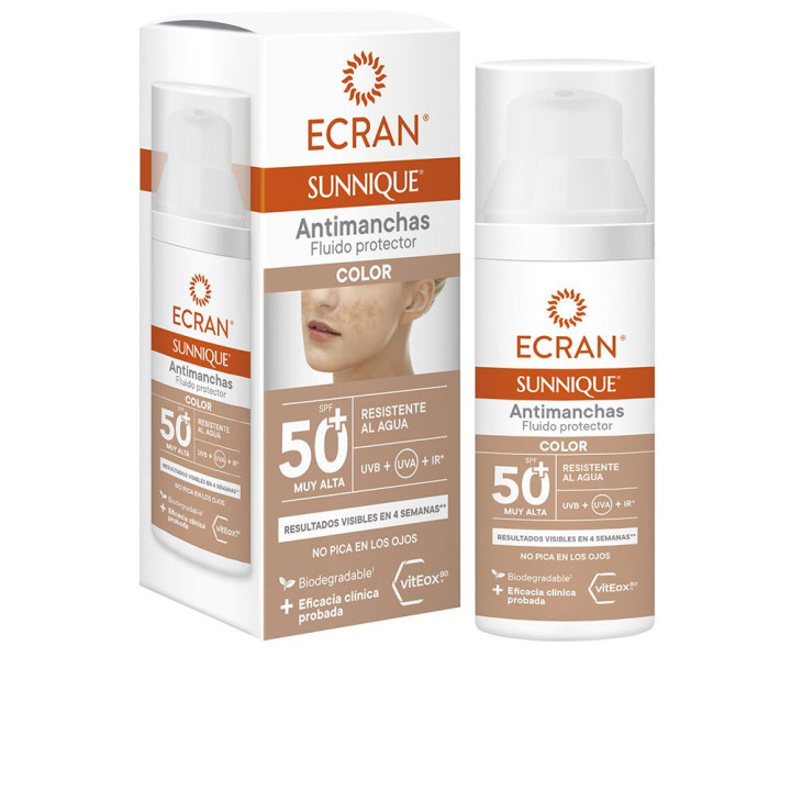 Lotiune faciala protectoare colorata impotriva petelor Ecran Sunnique Spf50 50 ml