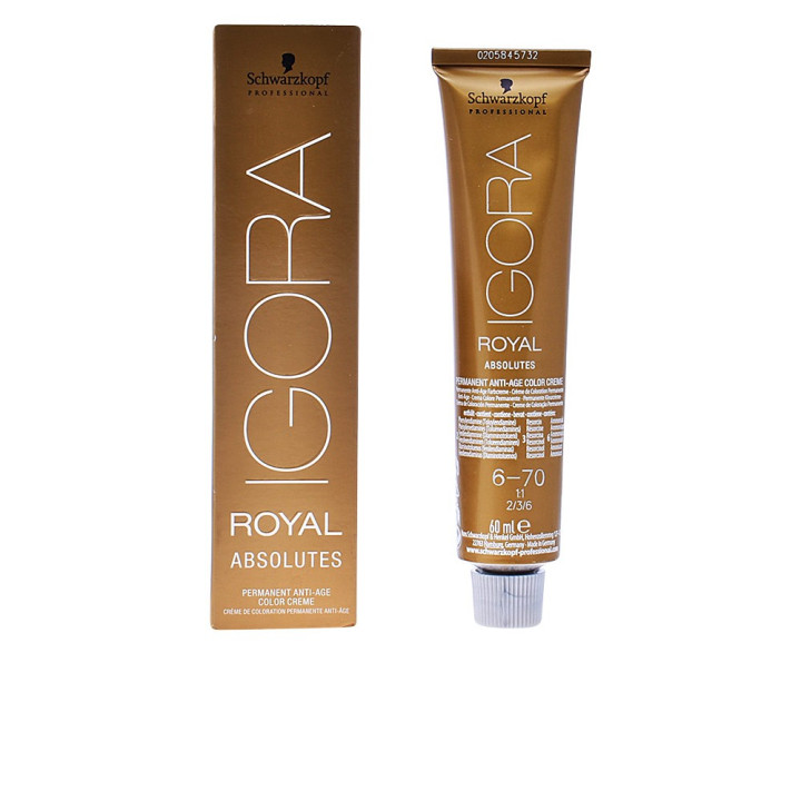 Vopsea de par permanenta, Schwarzkopf Professional Igora Royal Absolutes, 6-70 blond inchis aramiu natural, 60 ml