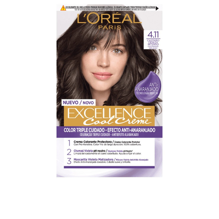 Vopsea de par permanenta cu protectie tripla L’oreal Paris EXCELLENCE COOL #4.11 castaño ceniza intenso 1 buc