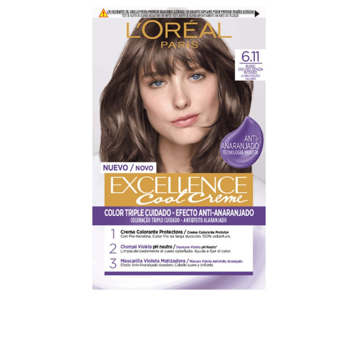 Vopsea de par permanenta cu protectie tripla L’oreal Paris EXCELLENCE COOL #6.11 rubio oscuro ceniza 1 buc