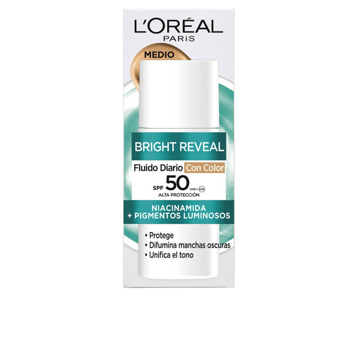 Protectie solara faciala cu pigmenti de culoare L’oreal Paris BRIGHT REVEAL NIACINAMIDA SPF50 #medio 50 ml