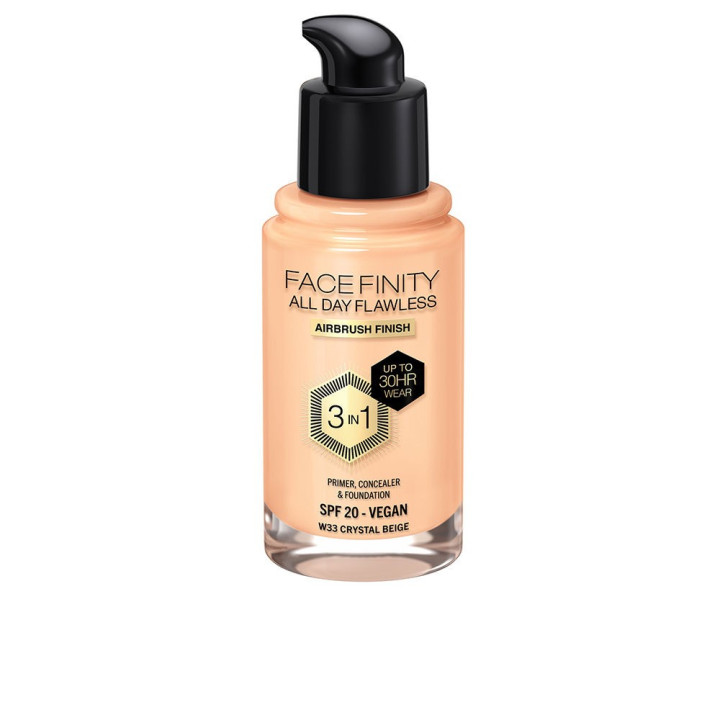 Fond de ten fluid 3 in 1 Max Factor FACEFINITY ALL DAY FLAWLESS SPF20 #W33 crystal beige 30 ml