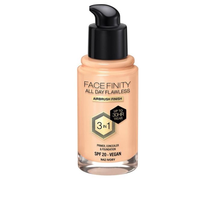 Fond de ten cu finisaj mat catifelat Max Factor FACEFINITY ALL DAY FLAWLESS 3 IN 1 #N42 ivory 30 ml