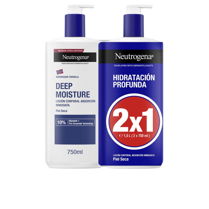 Set Lotiune de corp cu proprietati hidratante, Neutrogena Deep Moisture, 2 x 750 ml