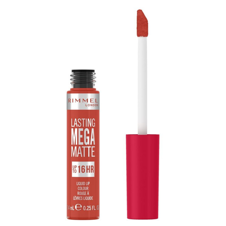 Ruj lichid cu finisaj mat catifelat Rimmel London LASTING MEGA MATTE 920 scarlet flames 7.4 ml