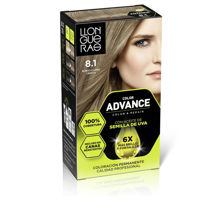 Vopsea de par cu acoperire de lunga durata LLONGUERAS COLOR ADVANCE 8.1 blond cenusiu deschis
