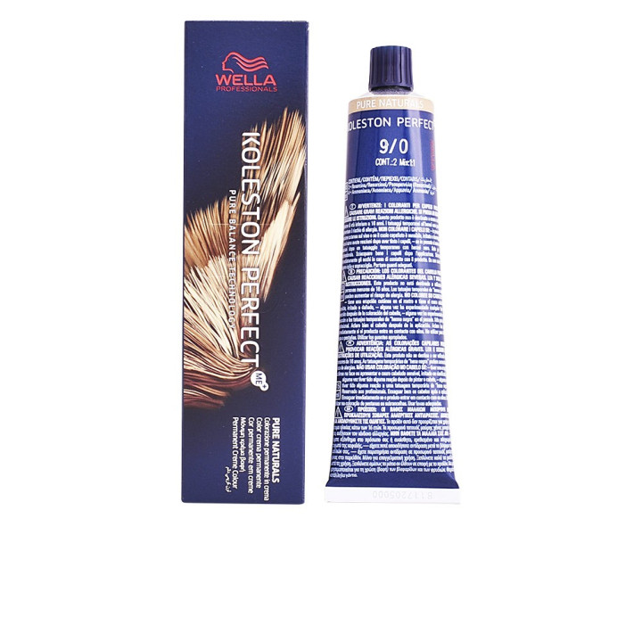 Vopsea de par permanenta profesionala, Wella KOLESTON PERFECT ME+ PURE NATURALS, 9/0 blond foarte deschis, 60 ml