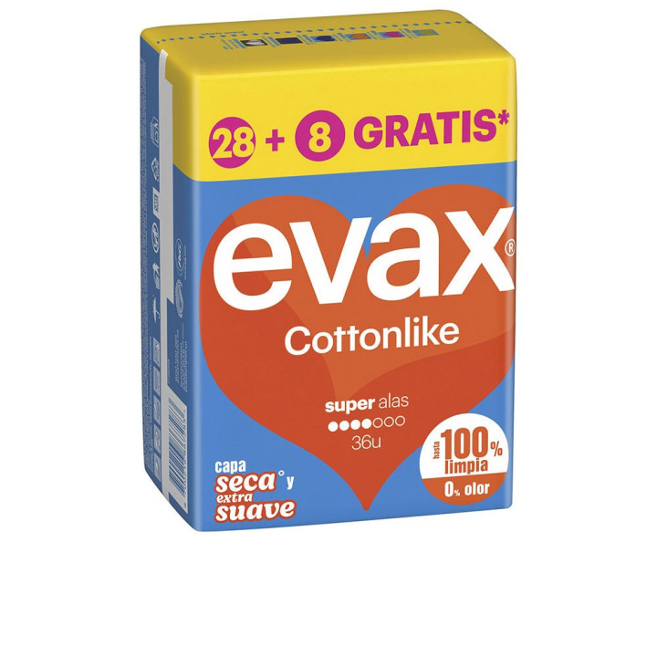 Absorbante igienice cu aripioare pentru flux moderat si abundent Evax COTTONLIKE 36 buc
