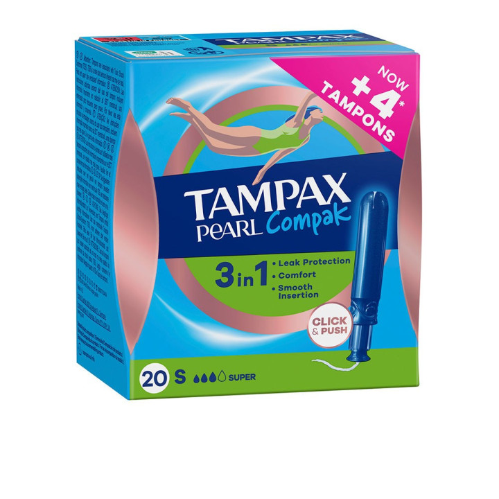 Tampoane cu aplicator pentru flux abundent TAMPAX PEARL COMPAK 20 buc