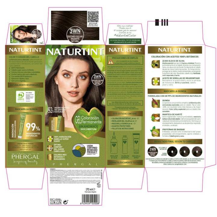 Vopsea permanenta pentru par fara amoniac NATURTINT 3Wn castano oscuro radiante natural 170 ml