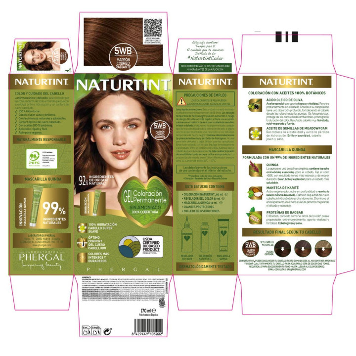 Vopsea permanenta pentru par fara amoniac NATURTINT 5Wb marron cobrizo radiante 170 ml