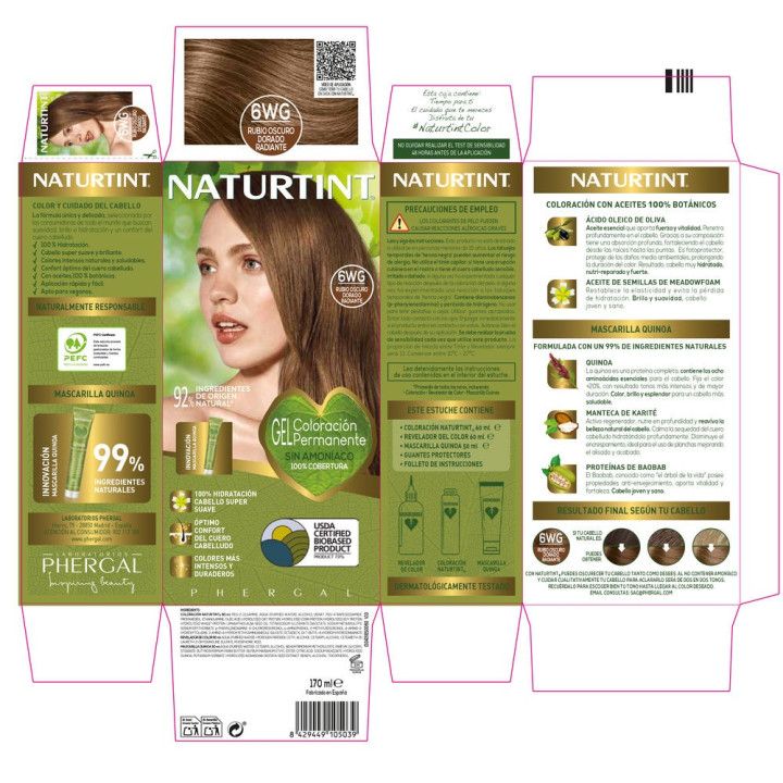 NATURTINT ammonia-free dye #6Wg-Radiant Golden Dark Blonde 170 ml
