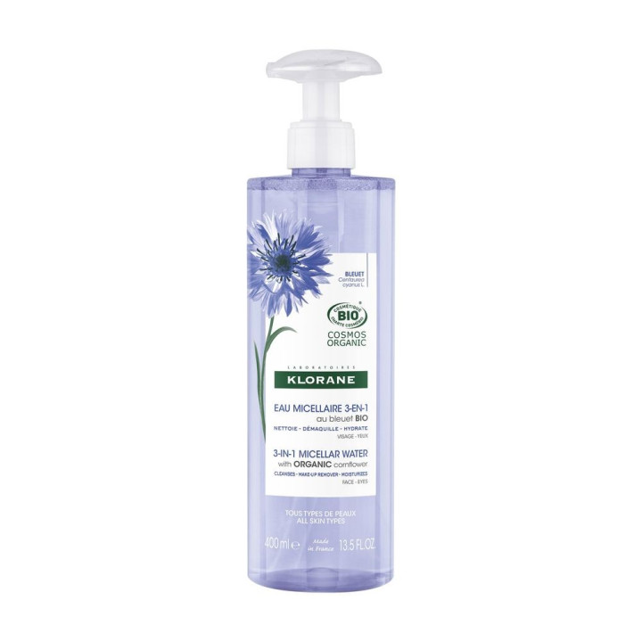 Apa micelara pentru demachierea tenului Klorane ACIANO BIO 400 ml