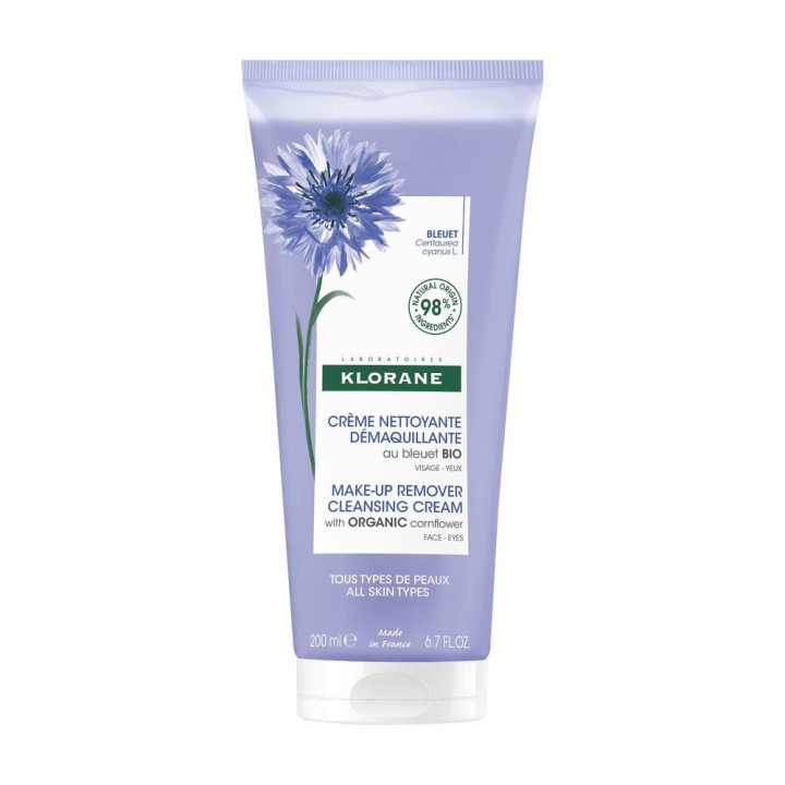 Demachiant crema cu extract de albastrele pentru tenul sensibil Klorane AL ACIANO BIO 200 ml